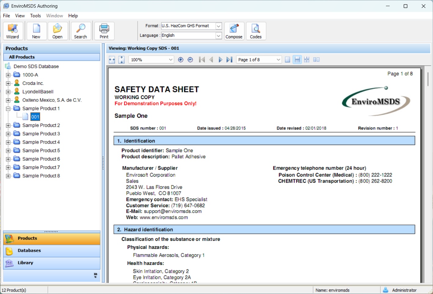 EnviroMSDS Authoring Desktop Screenshot